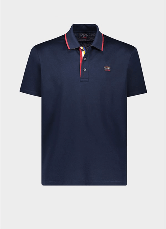 Paul & Shark - Polo uni manches courtes coton piqué avec col rayé - LE CAPITAINE D'A BORD