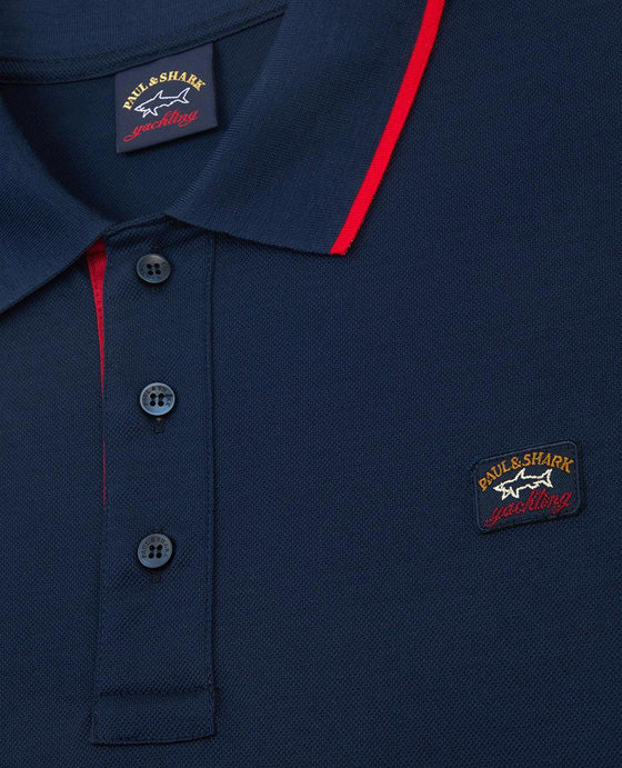 Paul & Shark - Polo uni manches courtes coton piqué avec col rayé - LE CAPITAINE D'A BORD